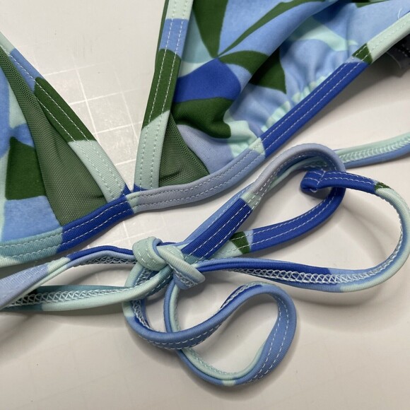 Womens Aerie Triangle Tie Bikini Top Green Blue Mesh Size Medium Swimwear - Picture 3 of 5